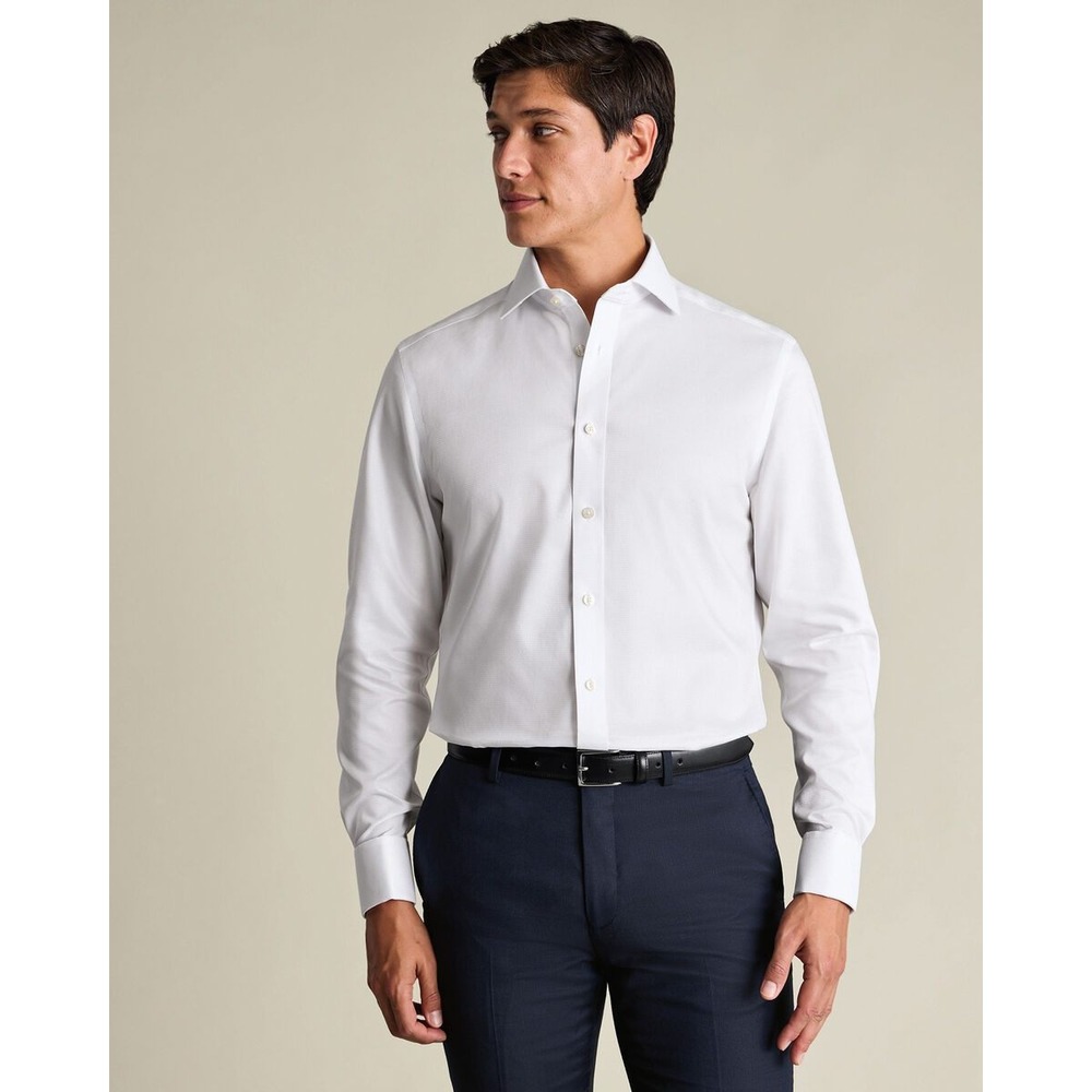 Charles Tyrwhitt Greenwich Weave Cutaway Classic Fit Dress Shirt White 16.5/34